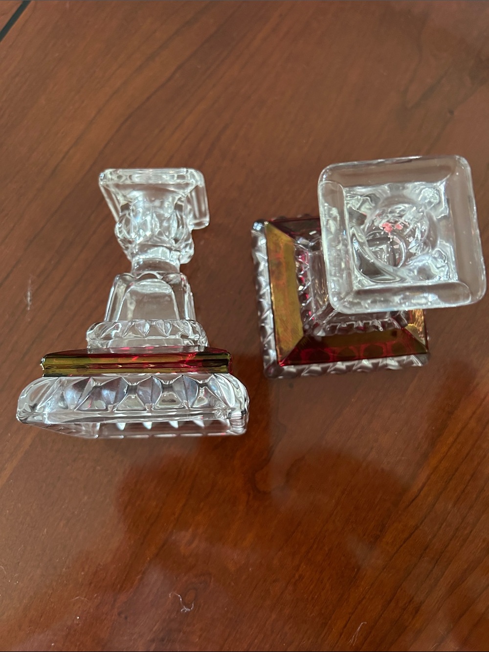 Westmoreland Vintage Wedding Pattern Ruby Crystal Candle Holders